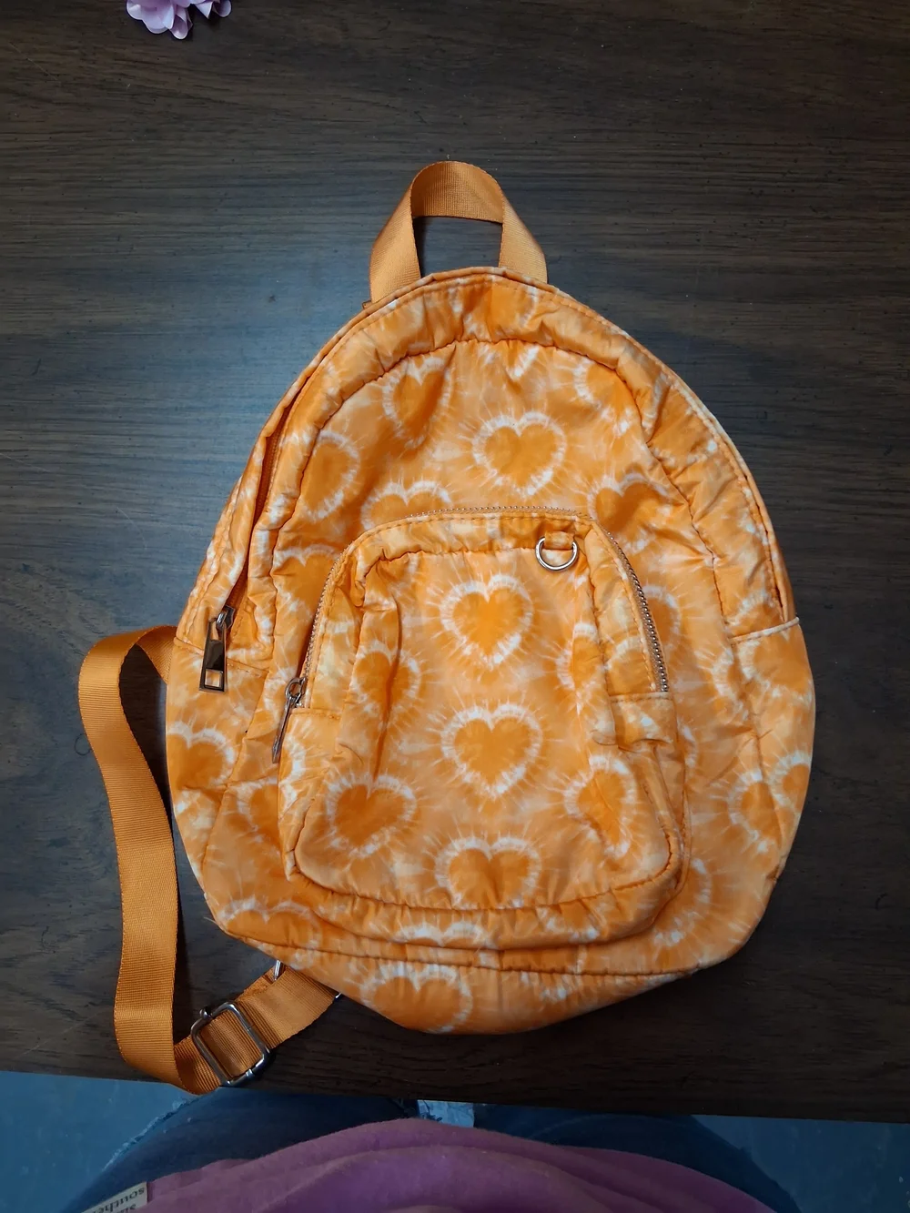 Orange Heart Print Mini Backpack